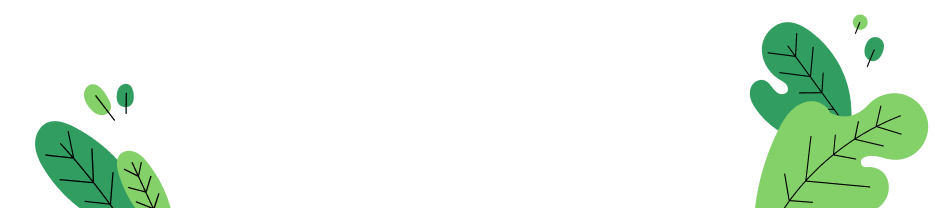Simple illustration featuring green leaves with dark veins in the bottom left and right corners on a white background, creating a natural and minimal border effect.