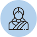 Simple line drawing of a person wearing a head covering and a sari, depicted against a light blue circular background. The illustration suggests cultural or traditional attire.