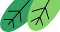 Two overlapping oval shapes in different shades of green, each with a simple black branching line pattern resembling leaf veins.
