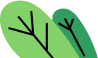 Two simple green leaves with black branch-like lines, one larger in front and one smaller behind, set against a light background.
