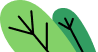 Two overlapping green leaves with simple black branch-like lines drawn on them, resembling veins. The background is light gray.