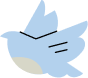 A simple, stylized illustration of a light blue bird in flight, with three black lines on its wing and a beige underside, set against a white background.