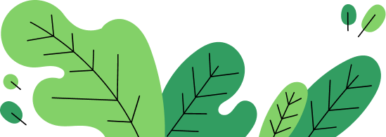 Abstract illustration of green leaves with black vein lines on a light background. The leaves vary in size and shade, creating a simple, modern, and organic design.